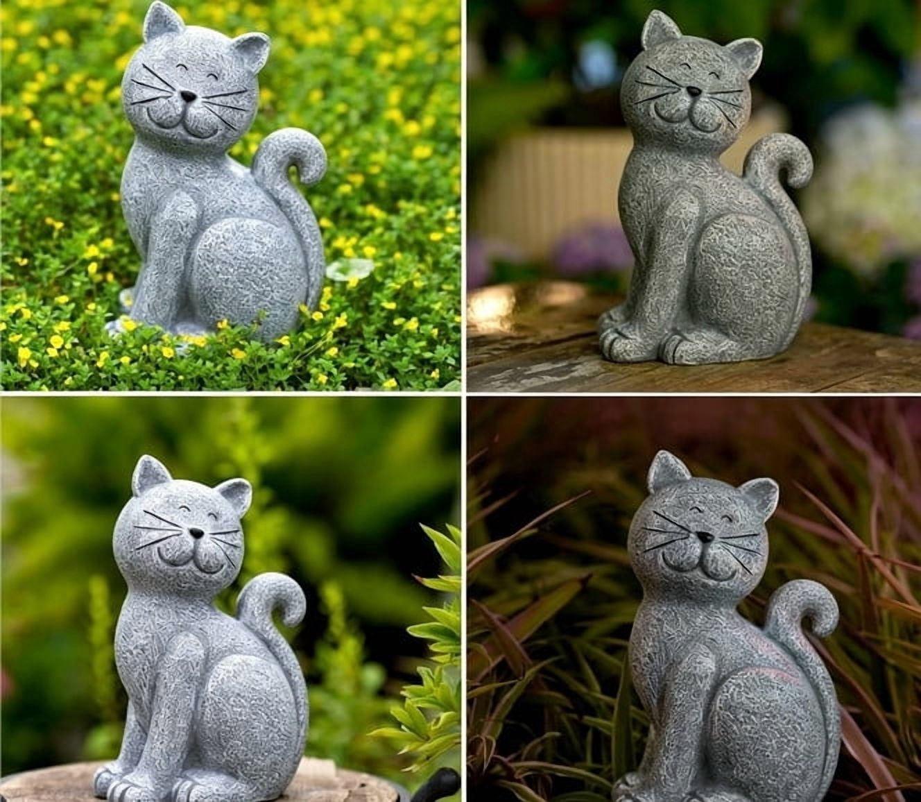 Eespoir Solar-powered Cat Outdoor Statues for Garden, Outdoor Waterproof Figurine for Yard Art Lawn Ornaments Porch Patio Balcony Home House for Grandma Mom Women