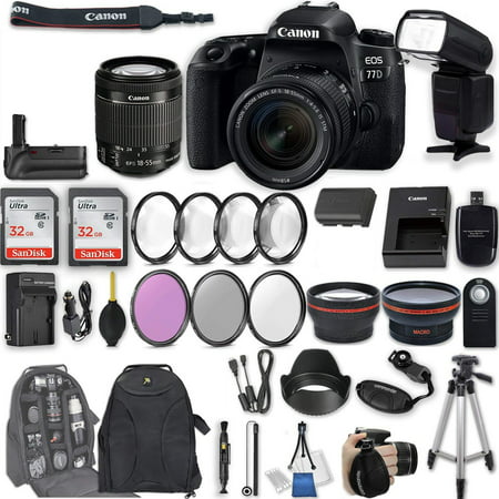 Canon EOS 77D DSLR Camera with EF-S 18-55mm f/4-5.6 IS STM Lens + 2Pcs 32GB Sandisk SD Memory + Universal Flash + Battery Grip + Filter & Macro Kits + Backpack + 50