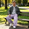 thumbnail image 4 of Dwellite Cargo Sweatpants Mens Plus Size Wide Leg Running Workout Jogger Pants Hiking Travel Oversized Comfortable Elastic Waist Fall Winter Sweatpants with Pockets Light Purple L, 4 of 7