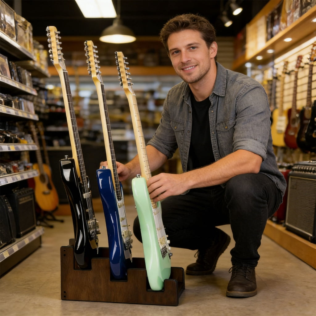 Elegant Vertical Guitar Rack For Multiple Electric Guitars Compact Design Including Soft Padding