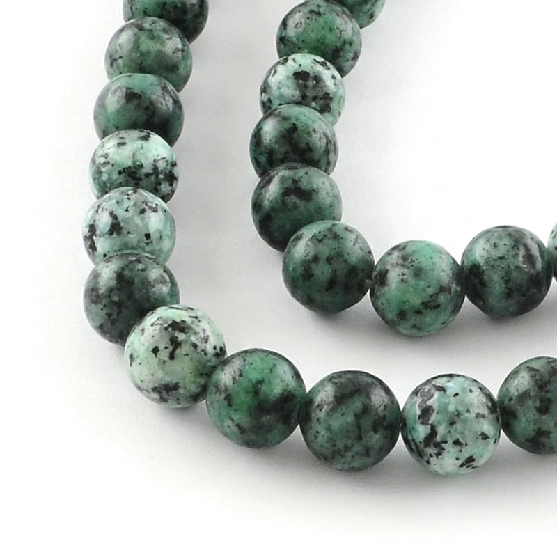Dyed Natural Sesame Jasper Round Beads Strands Dark Sea Green 8mm Hole: 1mm 48pcs/strand 14.9 inch