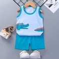 thumbnail image 2 of Aayomet Baby Boy Outfit Sleeveless Cartoon Print Tops Printed Shorts 2PCS Clothes Set Baby Boy Jacket Set,Blue 2-3 Years, 2 of 2