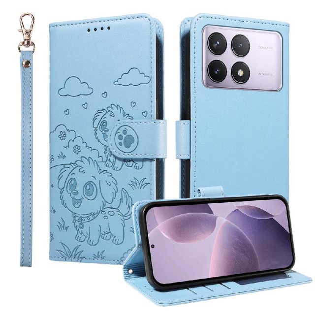 Funda Cartera GANGXUN con Diseño de Perrito en Relieve para Xiaomi POCO F6 Pro , Protección 360° con Ranuras y Correa Desmontable
