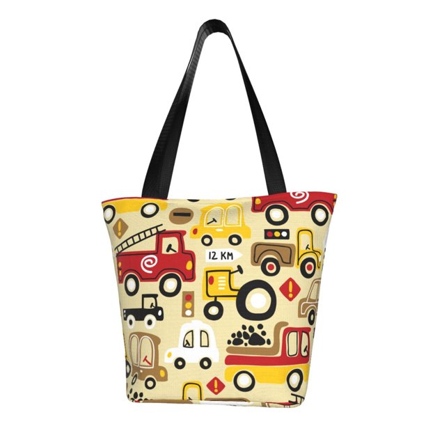 Fotbe Vehicles Bolsa de Playa con Estampado, Bolsa de Hombro, Bolsa de Mano Espaciosa, Bolsa de Viaje Ligera, Bolsa de Compras Versátil