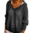 thumbnail image 2 of Women's V Neck Sweater Long Sleeve,Hollow Out Knit Hoodies Crochet Top Beach Lightweight Blouse Black L, 2 of 8
