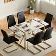 thumbnail image 3 of JUFU Set of 8 Black Faux Leather Dining Chairs with Gold Metal Legs, Upholstered High Back Chairs for Dining Room Kitchen, 3 of 9