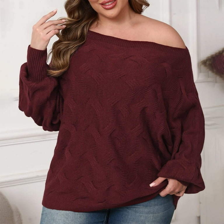 Fartey Women's Plus Size Sweater Fashion Off Shoulder Long Sleeve