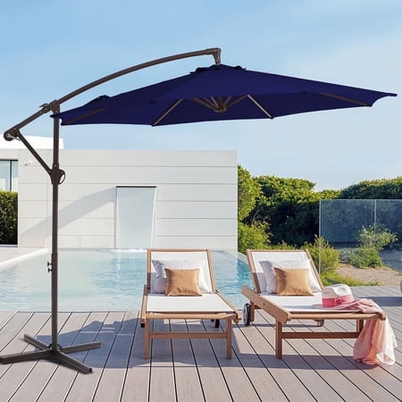 justlet 10  outdoor hanging offset cantilever umbrella for patio(no base)  navy blue