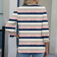 thumbnail image 5 of Ashirexll Tops for Women Trendy, Ladies Tops and Blouses, Striped Printed Button Up 3/4 Length Round Neck T Shirt Top, 5 of 7