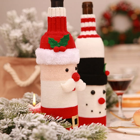 Masteelf 2pcs Wine Bottle Knitted Covers Christmas Decorations Red Wine Bottle Sleeves Clothes