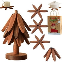 Walnut Wood Tree Trivet Set, Natural Tree Trivet Set - 3 Wooden Trivets & 1 Stand Like a Christmas, Foldable Kitchen Wooden,for Hotdishes Pot Bowl Teapot Hot Pot Holder (Brown)