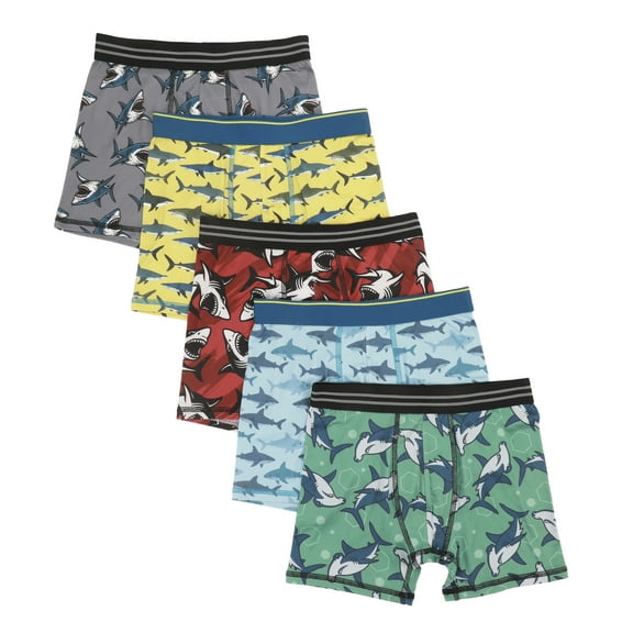 Sharks All-Over Prints Boys’ Boxer Briefs Multipack (5 Pack) -Medium (8)