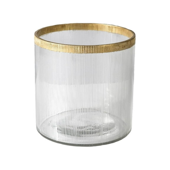 Serene Spaces Living Large Gold Rim Ribbed Glass Vase, 5" Diameter & 5.5" Tall