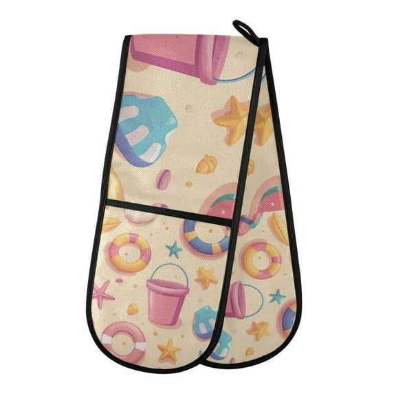 Yayeee Double Oven Mitt Kitchen Heat Resistant Baking 35" x7" Quilted Glove, Blue Beach Toys Pattern