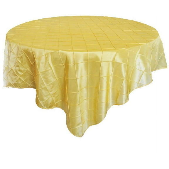 Wedding Linens Inc. 85" x85'' Square Pintuck Taffeta Seamless Linen Table overlay for Party Wedding Reception Catering Dining Home Table overlay Linens - Canary Yellow