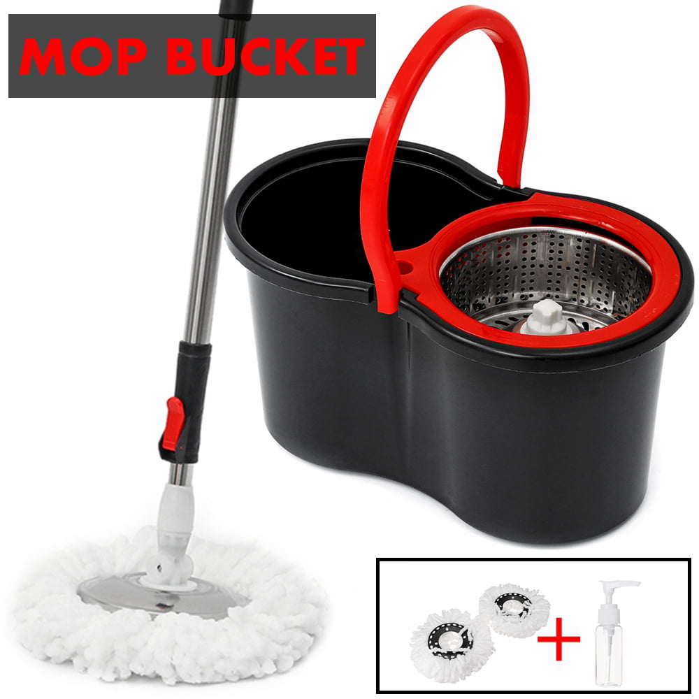 Floor Mop and Buckets Sets Mop Bucket Dual Spin 360 Degree Rotating Flat Microfiber Spinning mops for Home Easy Wring Dry Cleaning Floors Self Wringer Mop Bucket with 2 Rotating Mop Heads 