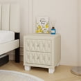thumbnail image 3 of Elegant Velvet Nightstand with 2 Drawers and Crystal Handle, Storage Bedside Table with Button-Tufted, Beige, 3 of 9
