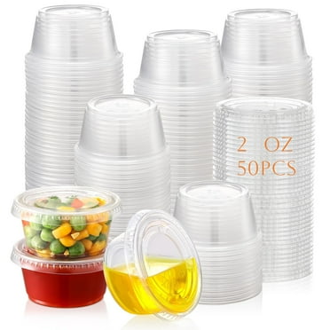 Trianu 60 Jello Shot Cups, 2oz Portion Cups With Lids, Small Plastic Containers with Lids, Airtight and Stackable Souffle Cups for Indoor Outdoor
