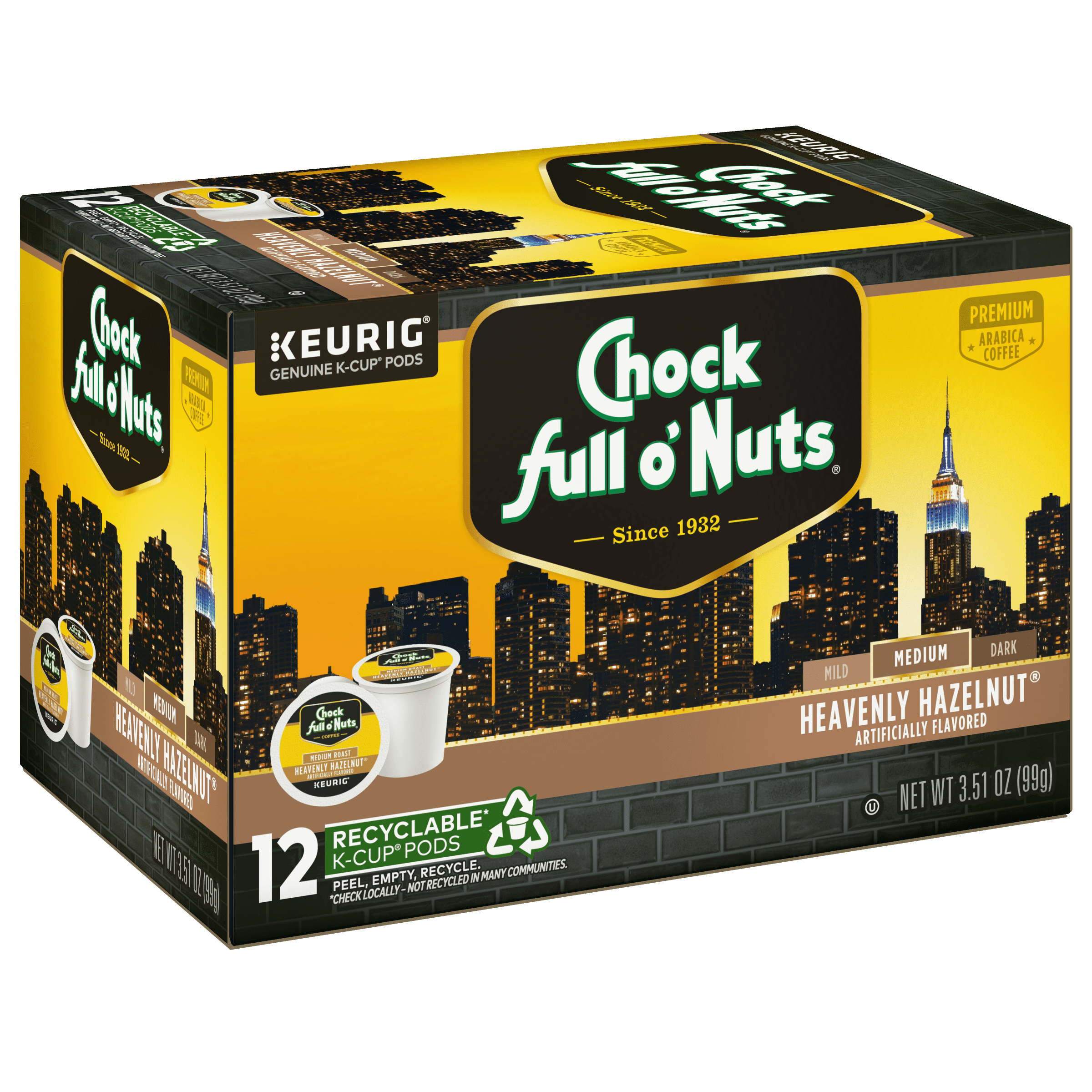 Chock full o’Nuts® Heavenly Hazelnut® Coffee, Single Serve Keurig® K-Cup® Pods, Medium Roast Coffee, 12-Count Box
