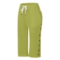 thumbnail image 5 of vigerkar Pants for Women Side Button Capri Pants Casual Loose Fit Lounge Beach Pant with Pockets (Green, M), 5 of 5