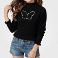 thumbnail image 2 of WAVSUF Kids Girls Knitted Sweater, Ruffle Mock Neck Long Sleeve Soft Comfort Winter Base Casual Undershirts Black 2, 2 of 6