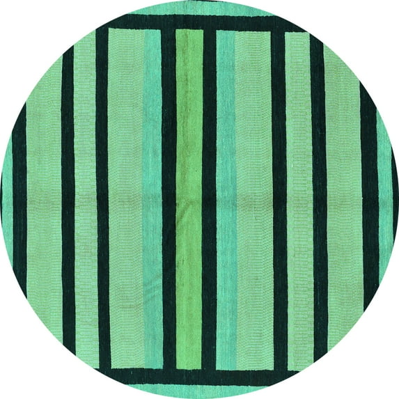 Ahgly Company Machine Washable Indoor Round Abstract Turquoise Blue Modern Area Rugs, 7' Round