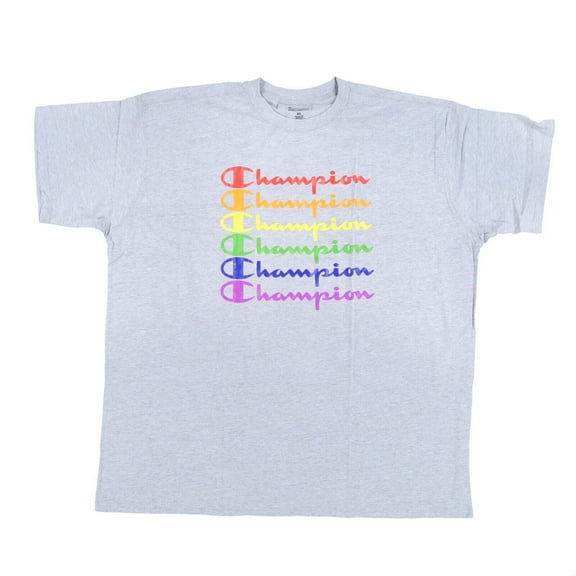 Champion Men's T Shirt Pride Rainbow Logo Crewneck Graphic Light Grey 4X New