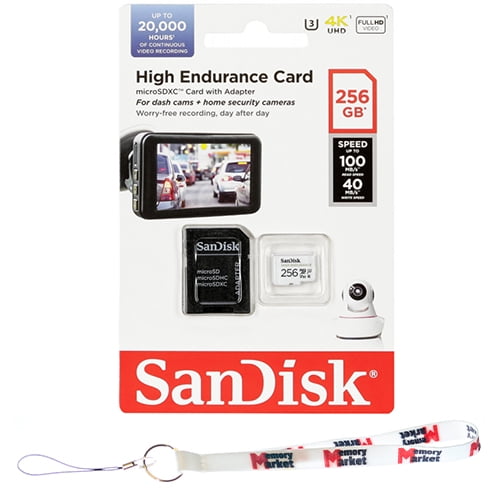 lidelse patrice folder SanDisk High Endurance 256GB MicroSD XC Memory Card UHS-I U3 V30 Full HD 4K  100MB/s SDSQQNR-256G-GN6IA with MemoryMarket lanyard - Walmart.com