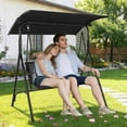 thumbnail image 2 of 2-Seat Outdoor Swing Chair – Adjustable Waterproof Canopy – Heavy-Duty Steel Frame, Textilene Seat, Enhanced Triangular Support – Ideal for Patio, Garden, Backyard – Black, 2 of 8