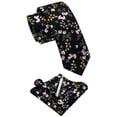 thumbnail image 3 of Cotton Floral Tie for Men 2.5" Printed Skinny Necktie Pocket Square Tie Clip Set Flower Wedding Party Graduation Black, 3 of 6