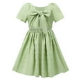 thumbnail image 2 of Milgrthf Robe d'Été 2025 pour Filles Nœud Papillon Dos Manches Courtes Découpe Col Carré à Pois Suisses Robe Fluide Mini pour 6-15 Ans Vert 12 Ans, 2 of 7