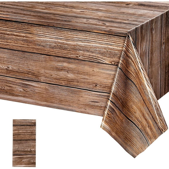 Natural Wood Grain Tablecloths Rustic Plastic Table Covers for Rectangle Table, Vintage Farmhouse Style Table Cloth Decorations for Western Barn Themed Birthday Wedding Party, 54 X 108 Inch (1 Pack)