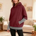 thumbnail image 6 of Otntypg Splicing Oversized Hoodies for Women Casual Striped Patchwork Fake Two Piece Long Sleeve Hooded Pullover Sweatshirts Loose Fit Soft Hoodie Tops with Pockets Wine L, 6 of 10