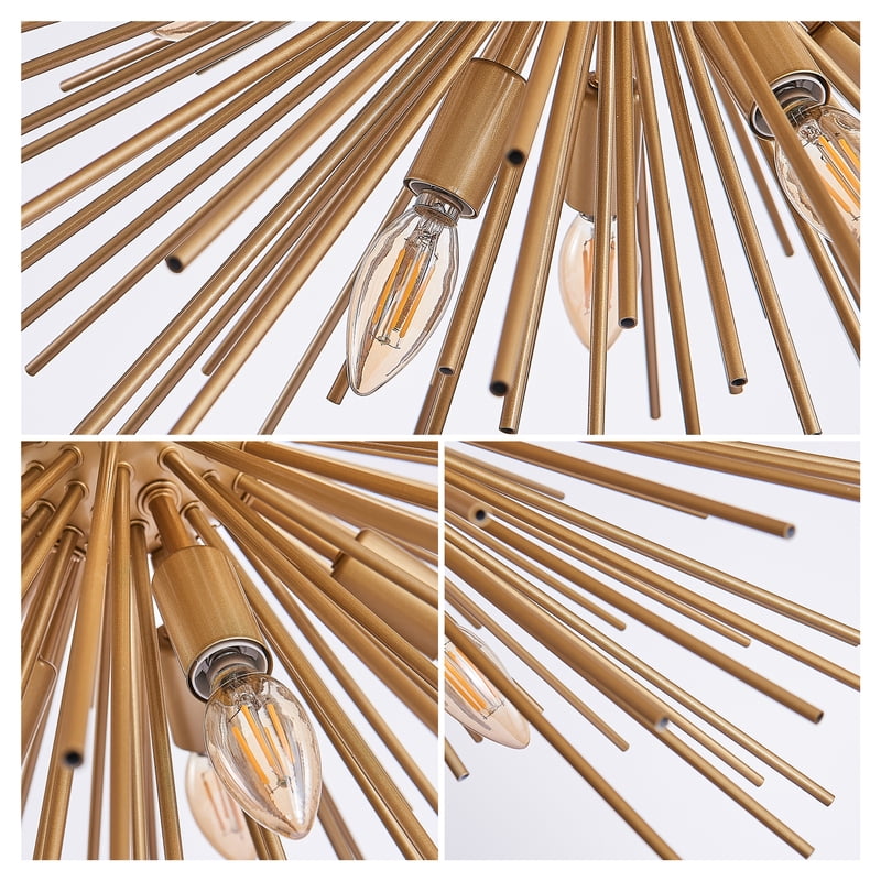29" Mid-Century Modern 12-Light Starburst Chandelier,Gold Pendant Light Fixture for Living Room,Dining Room, or Foyer (No Bulb)
