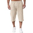 thumbnail image 2 of Men's Long Cotton Linen Shorts Knee Length 3/4 Baggy Pants Summer Drawstring Sport Golf Lounge Capri Pant with Pockets, 2 of 5