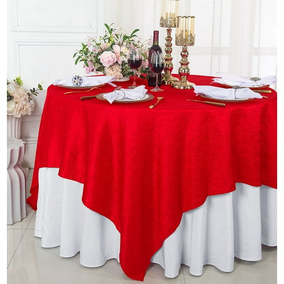 Wedding Linens Inc. 85" Square Crushed Crinkle Taffeta Table Overlay Toppers - Red