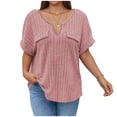 thumbnail image 2 of Mifsaly Womens V Neck Short Sleeve Tops Summer Ribbed Knit Oversized T Shirts Casual Loose Fit Flattering Daily Wear Soft Breathable Comfy Basic Top XXXXXL, 2 of 5