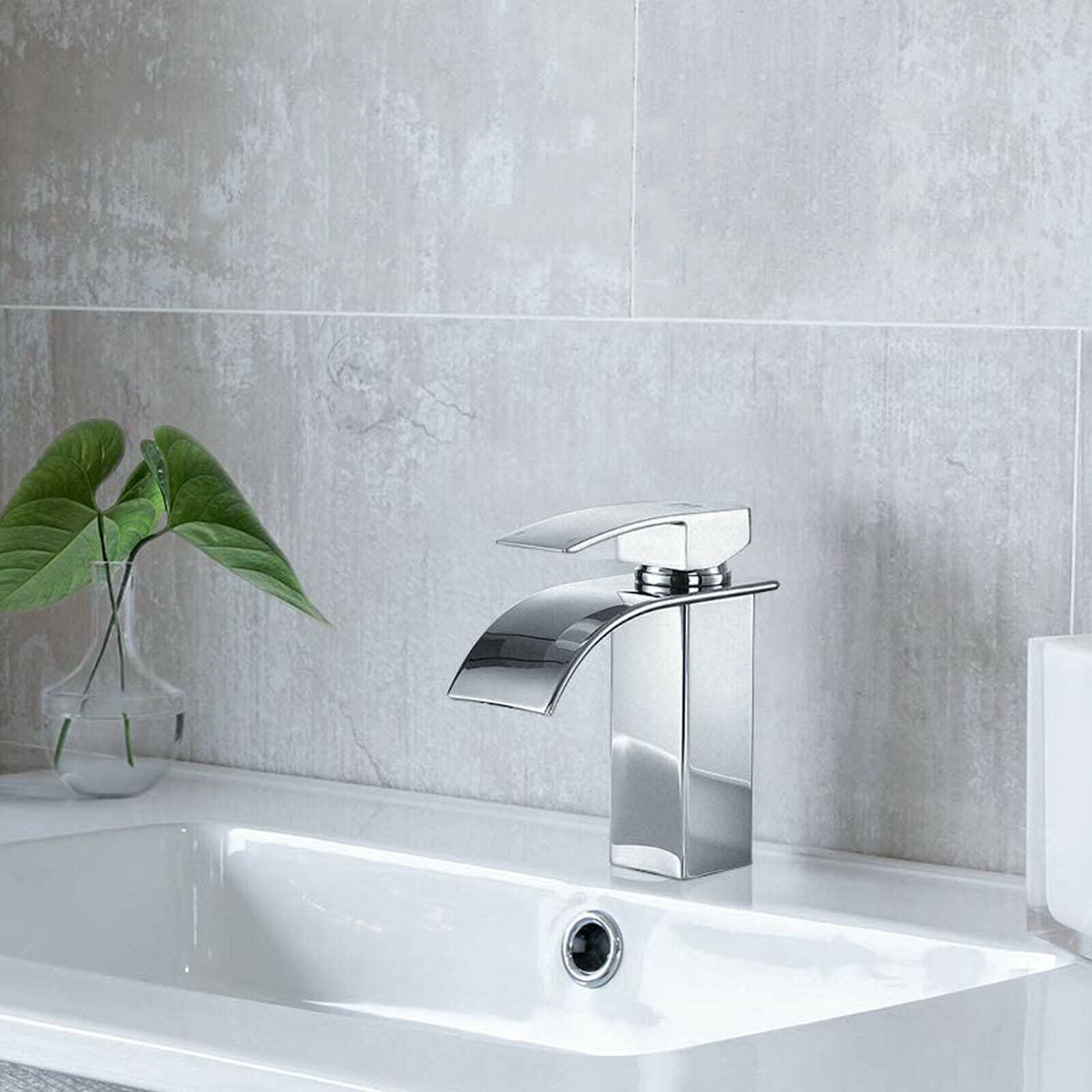 Zovajonia  Brass Bathroom Sink Faucet Basin Vanity Waterfall Spout Single Handle Mixer Tap Polished Chrome