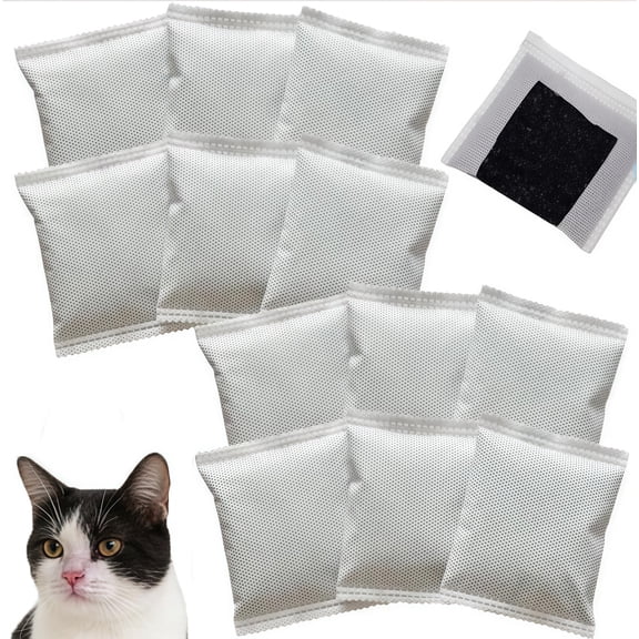 12 Pack Universal Odor Eliminator for Cat Toilets,Bexikou Natural Activated Charcoal Filters Refills, Cat Toilet Odor Control Replacement for Absorbing Odors Keep Air Fresh