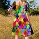 thumbnail image 5 of Vestido de manga corta con cuadros brillantes para mujer, vestido de fiesta, traje de festival, vestido de mujer, 5 of 7