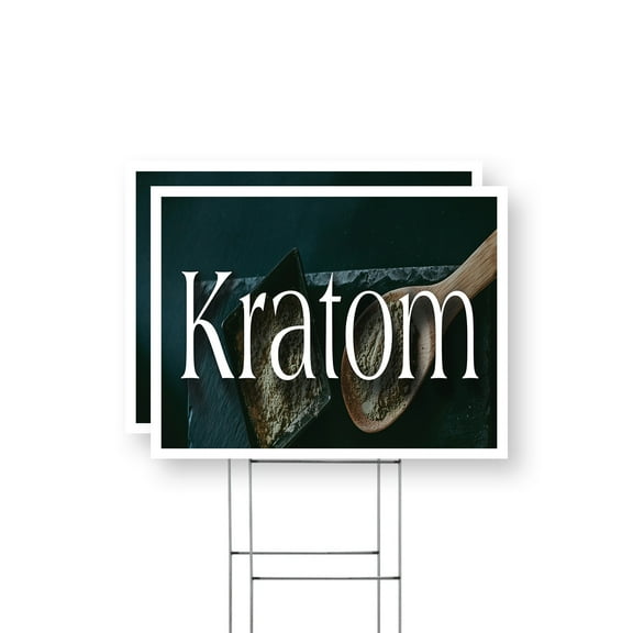 Kratom Yard Sign 2 Pack of 12 Inch x 16 Inch Single Sided Weatherproof Heavy-Duty Plastic with Stake | Herbal Wellness, Alternative Health, Customer-Ready Signage | Made in USA