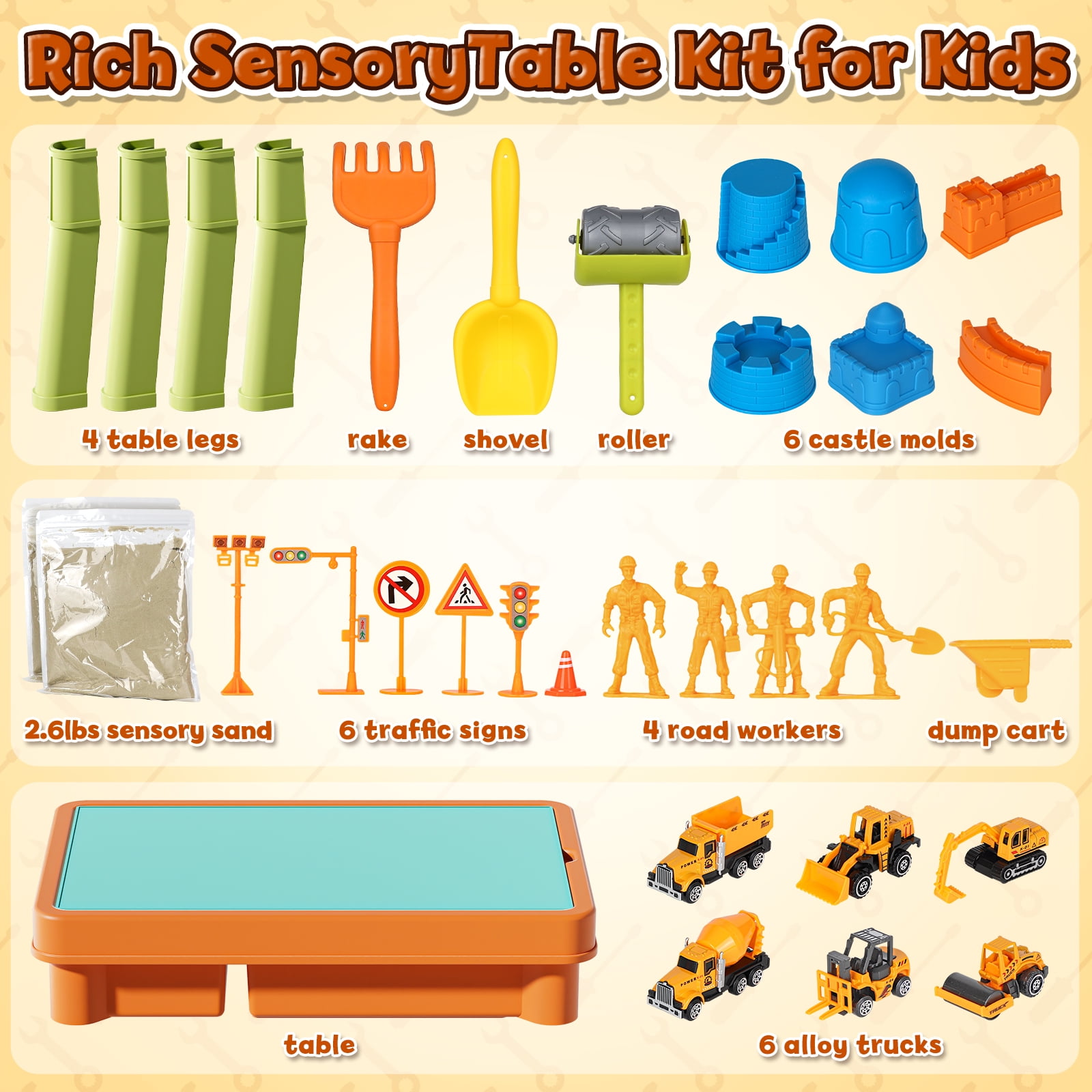Sensory Table with Sands, Sand Table and Water Play Table Beach Toy for Kids, Indoor Outdoor Use, Sensory Toys for Toddler Age 3-5
