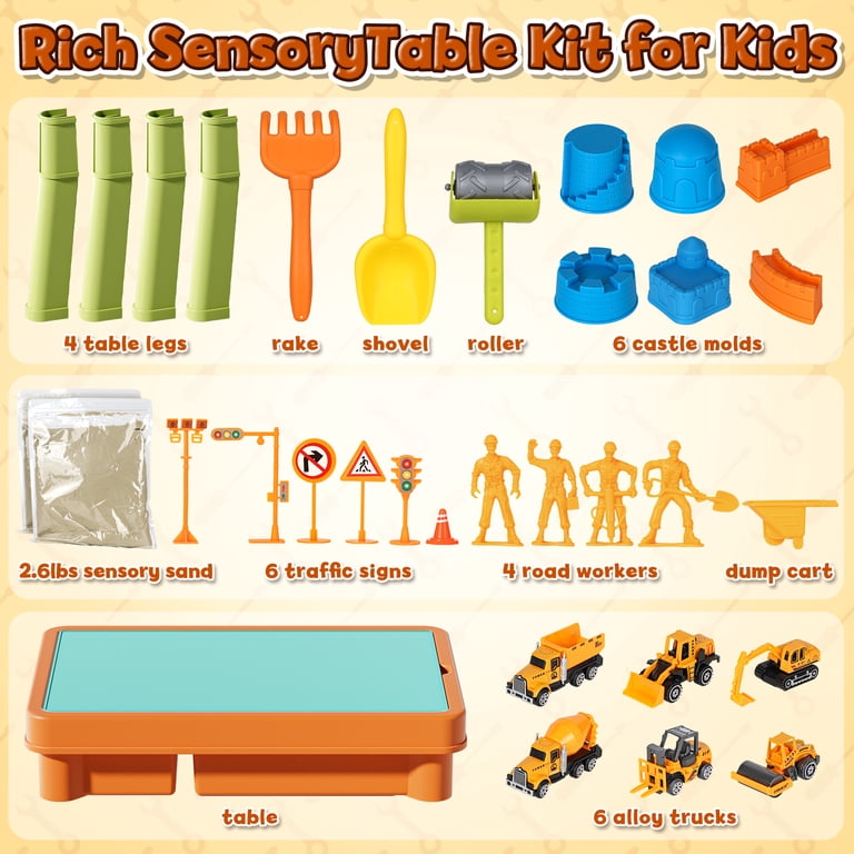 OROLIVING Sensory Table with Sand, 6 Construction Vehicles photo 6