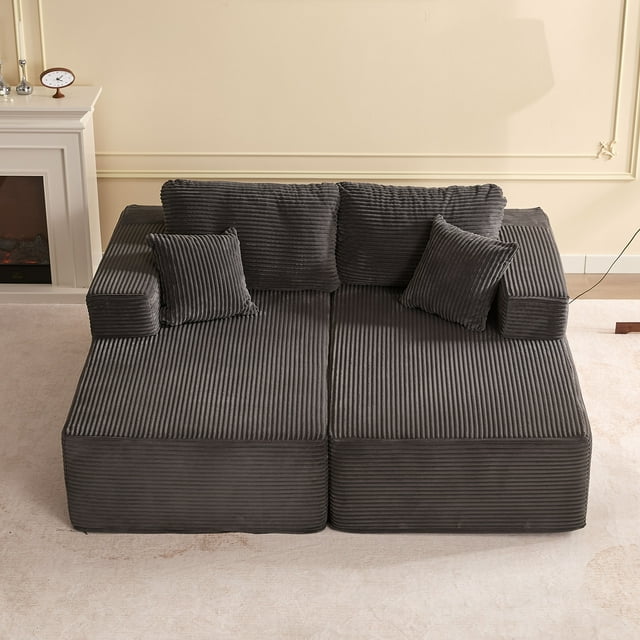 BIGSYY Canapé Sectionnel Sans Armature, Canapé Modulaire pour Salon, Aucun Assemblage Requis, Style Moderne, Adulte, Velours Côtelé, Gris