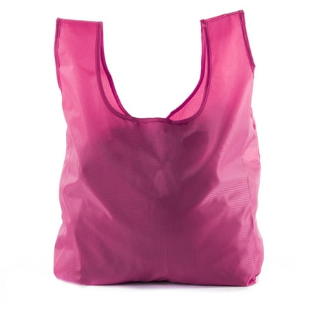 Reusable Grocery Bags | Foldable w/ Integrated String Pouch | Ripstop Nylon Tote - 10PK Pink CA2650
