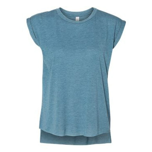 Bella Canvas Womens Flowy Rolled Cuffs Muscle Tee, XL, Heather Deep Teal