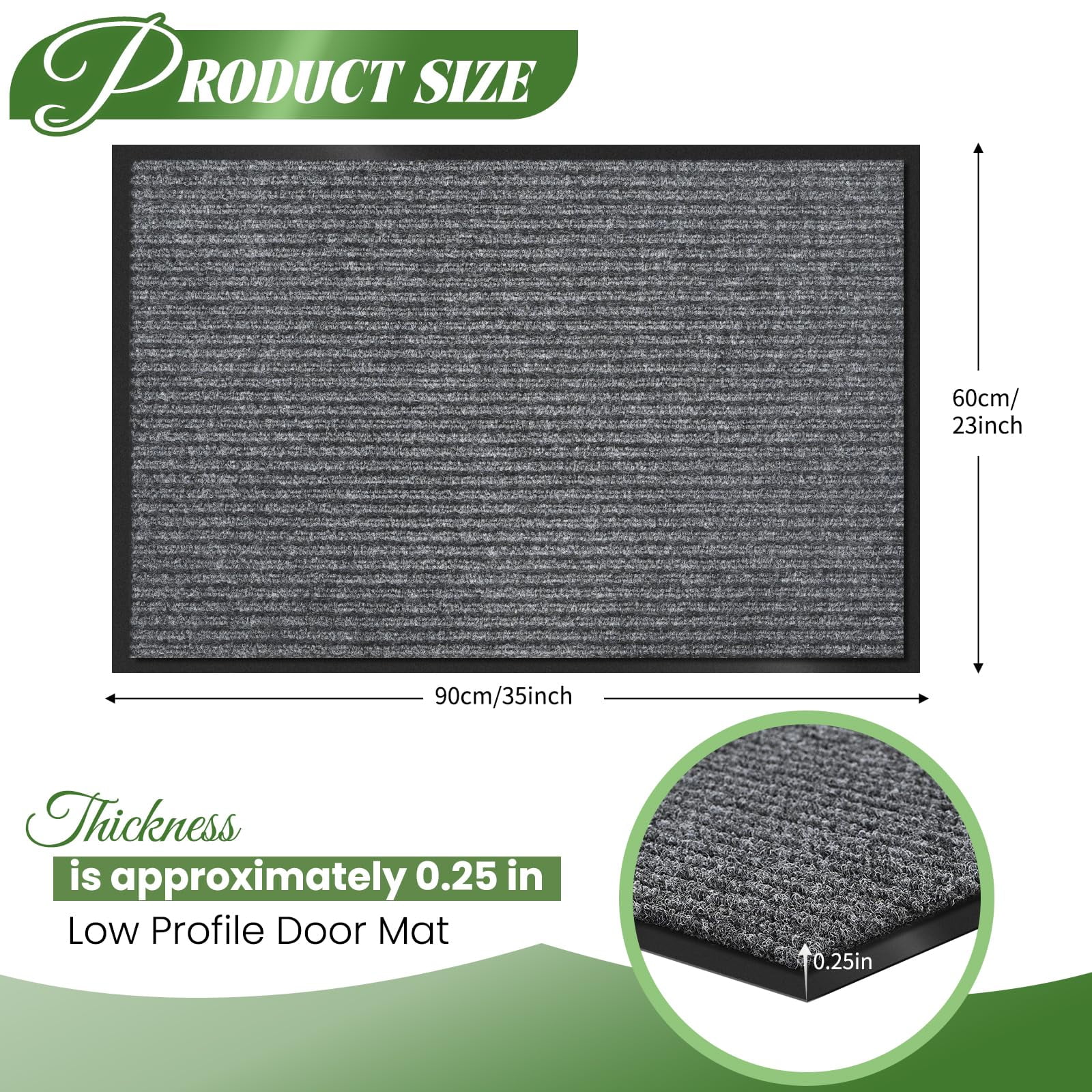 Door Mat Heavy Duty Outdoor Indoor Doormat Low Profile Front Door Mat Large 35x60 inch Gray Entrance Welcome Mats