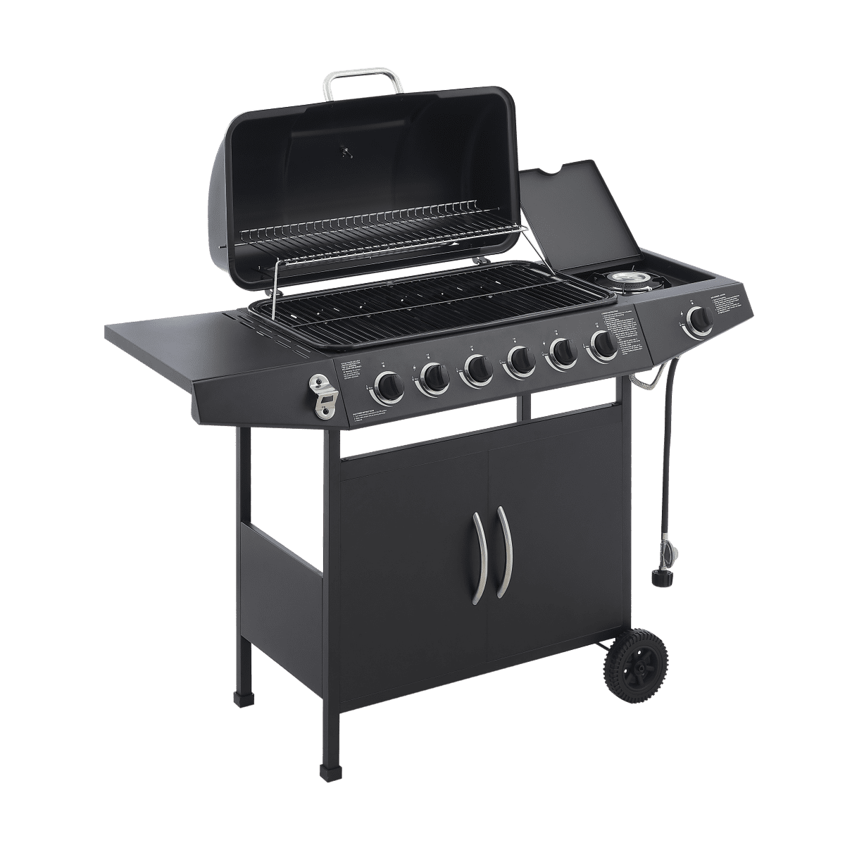6 Burner BBQ Propane Gas Grill with Side Burner 59000 BTU Output Stainless Steel Barbecue Grill with Enamel Coated Grates and Side Tables for Outdoor Cooking Kitchen and Patio Backyard