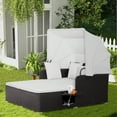 thumbnail image 4 of Topbuy Outdoor Daybed with Retractable Canopy PE Rattan Sunbed with Soft Cushions & Pillows 2 Folding Side Trays Off White, 4 of 10
