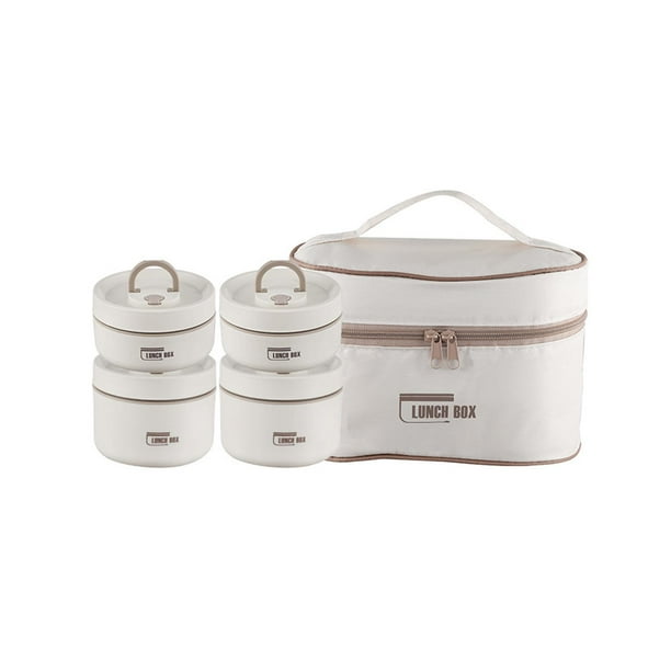 Juego de 4 loncheras térmicas para niños, recipientes para el almuerzo con tapa hermética y portátiles. Beige